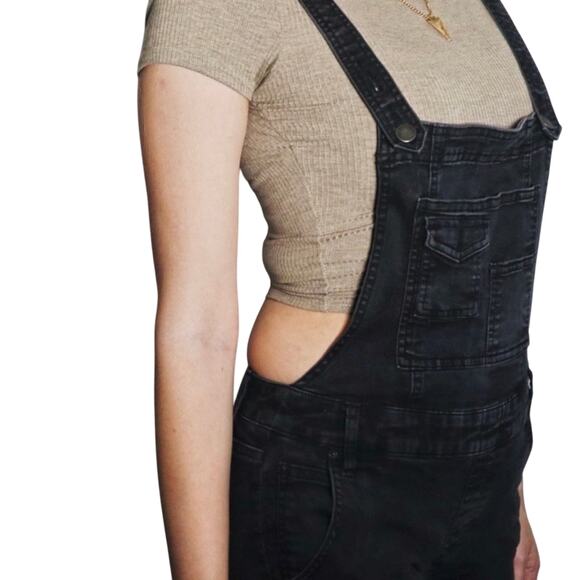 Free People- Black/Grey Denim Overalls Size 26 - Picture 4 of 14